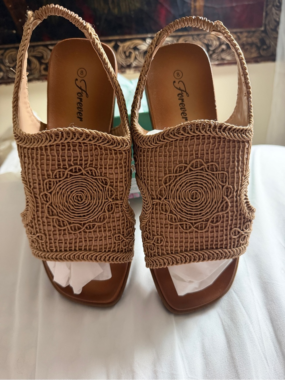 Forever Tan Woven Slingback Mules